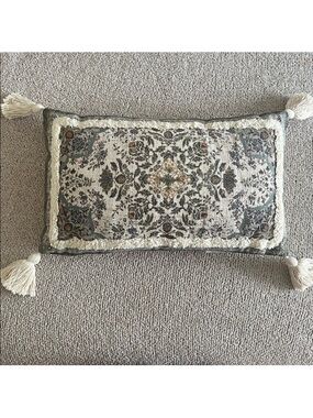 Hobby Lobby Decorative Rectangular Tassel Accent Pillow in Cream and Sage